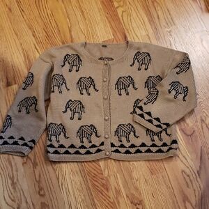 Tan Elephant Pattern Cardigan